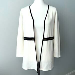 Adrienne White Open Front Lightweight Cardigan Zipper Blazer Women's Small